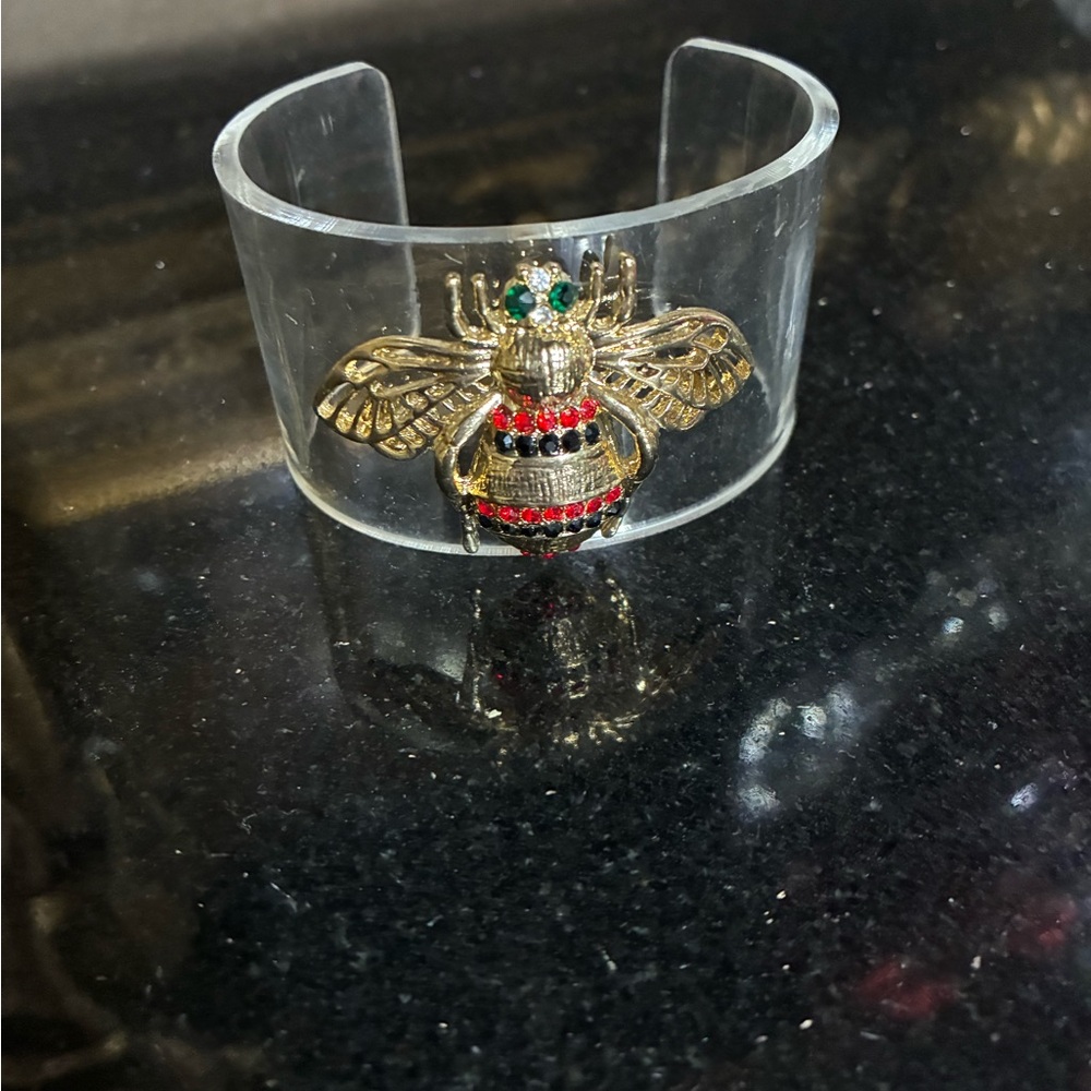 Gold and Red Bee Cuff Bracelet